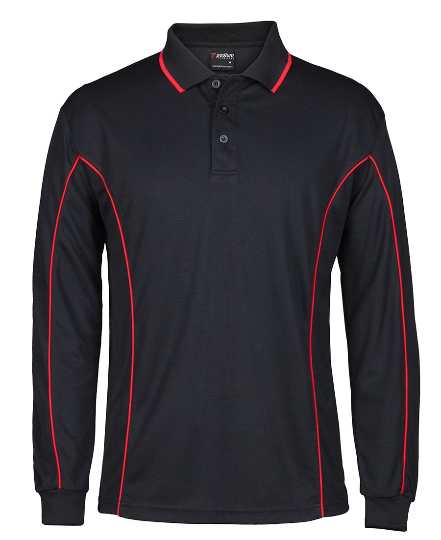 Podium L/S Piping Polo - Black/Red - Front