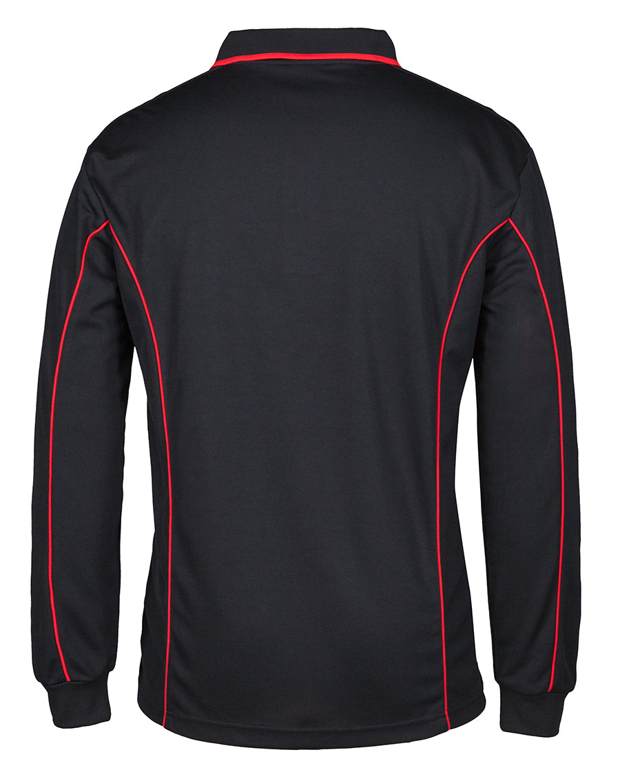 Podium L/S Piping Polo - Black/Red - Back
