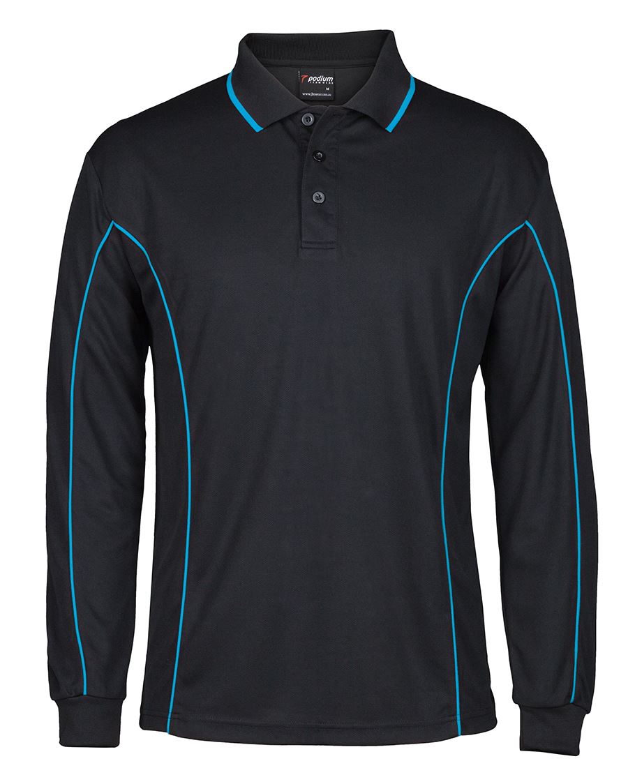 Podium L/S Piping Polo - Black/Aqua - Front