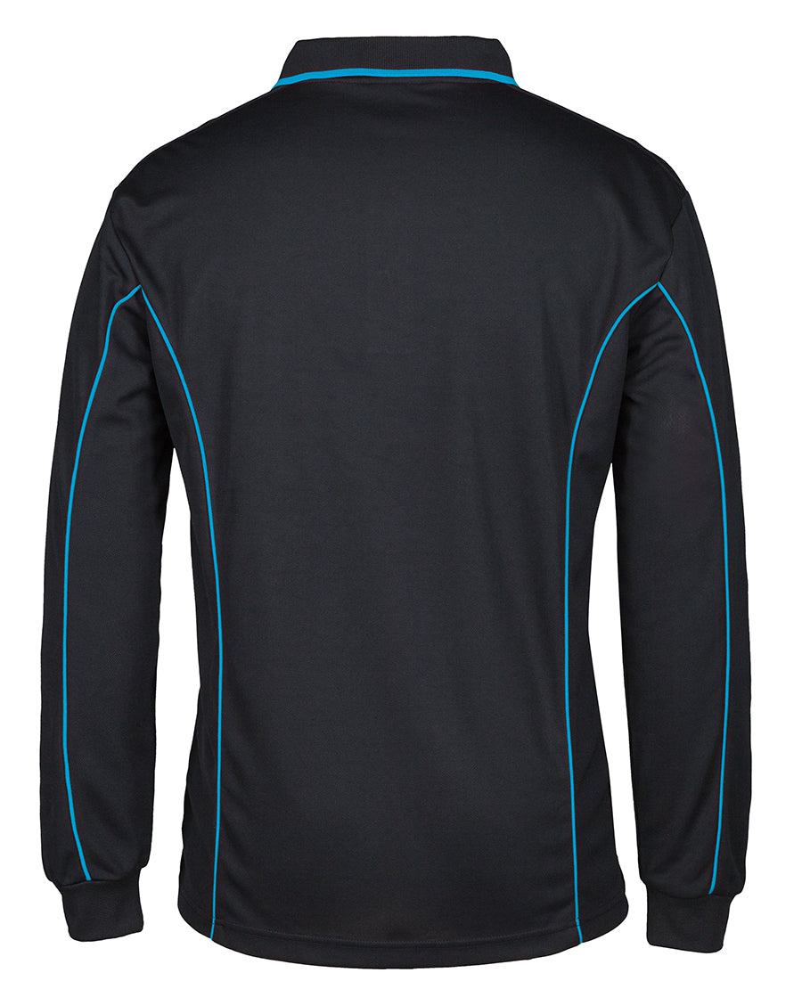Podium L/S Piping Polo - Black/Aqua - Back