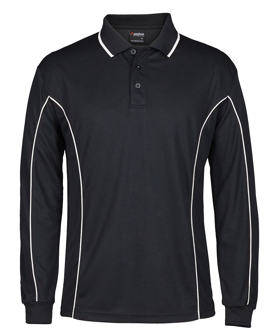 Podium L/S Piping Polo - Black/White - Front