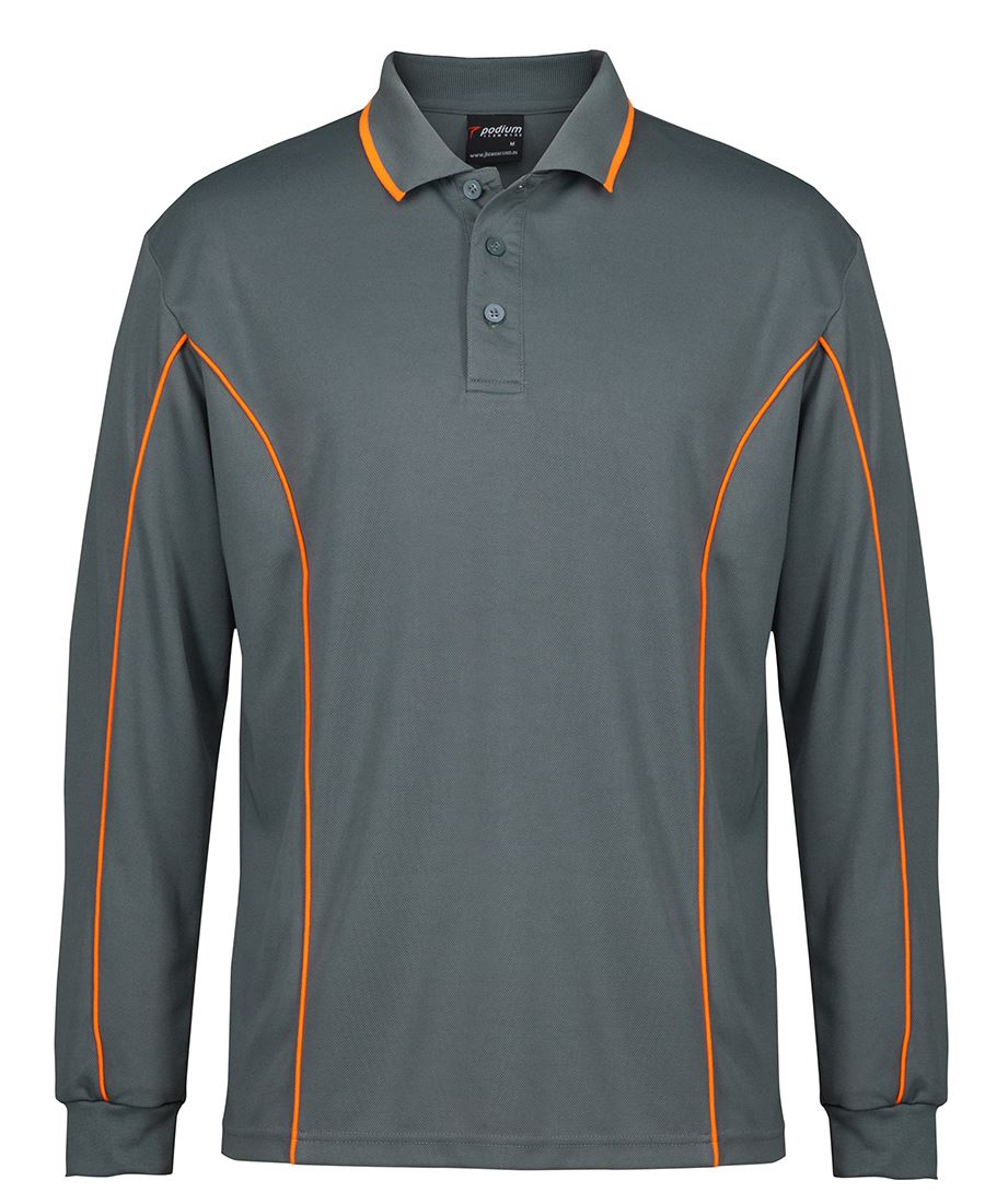 Podium L/S Piping Polo - Grey/Orange - Front
