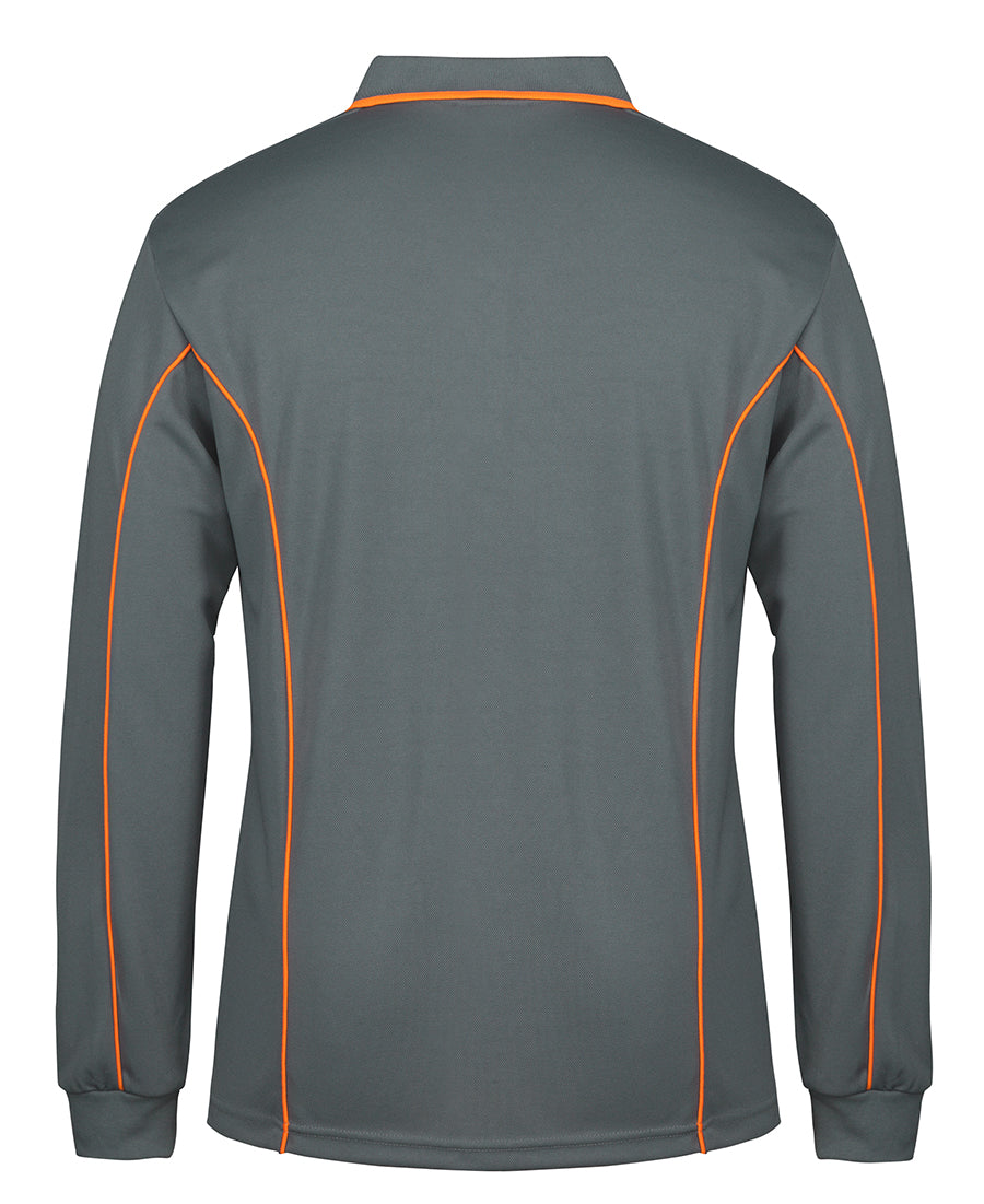 Podium L/S Piping Polo - Grey/Orange - Back