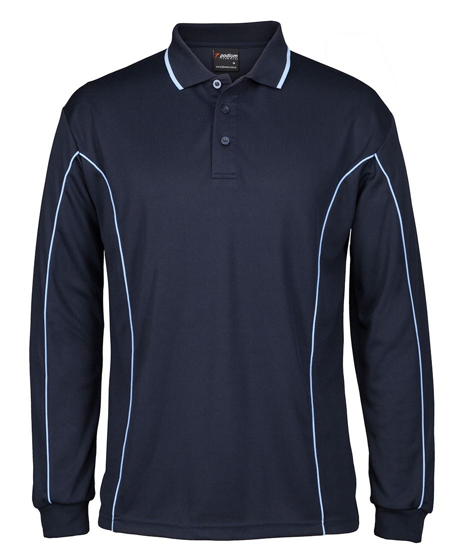 Podium L/S Piping Polo - Navy/Lt Blue - Front