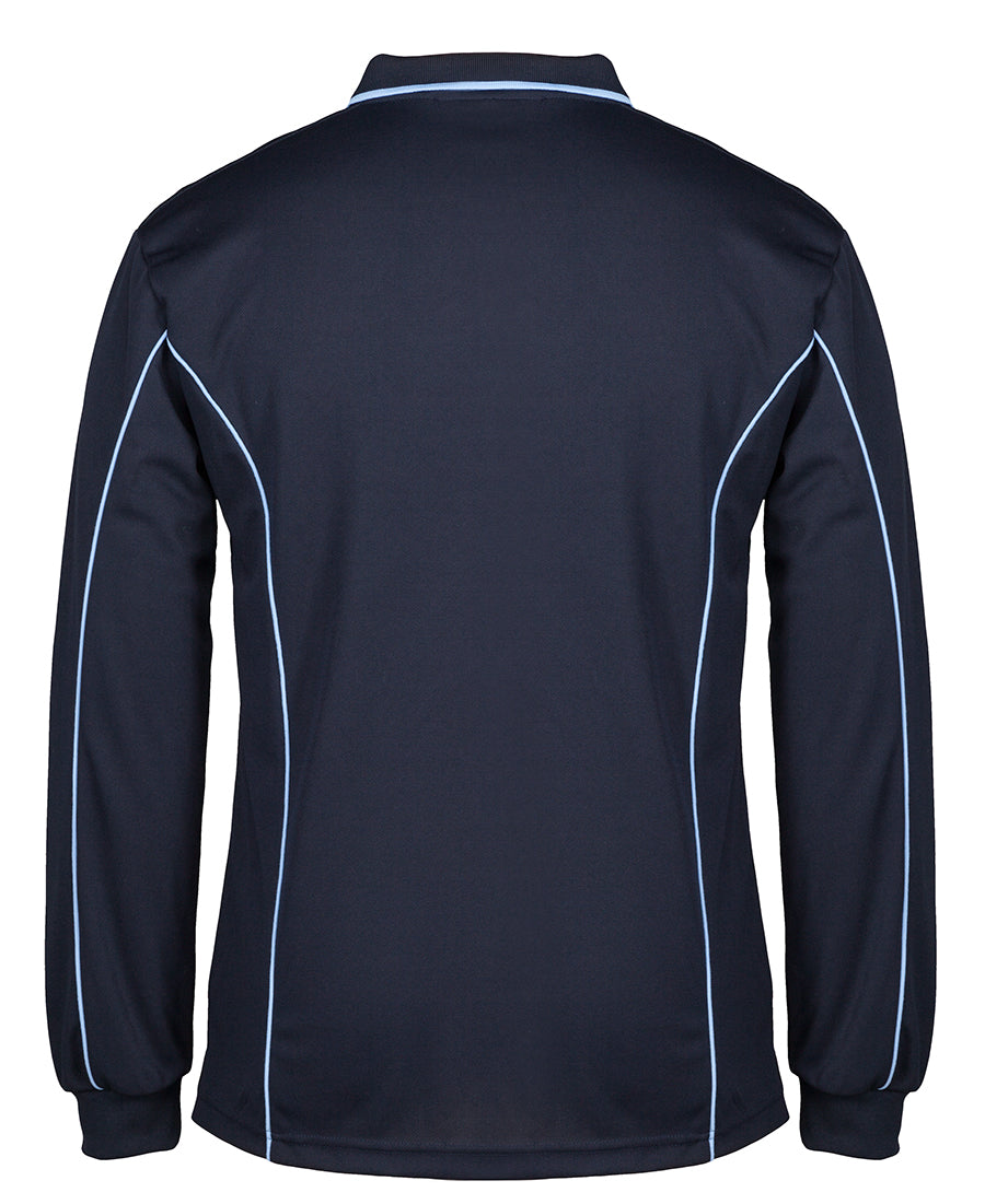 Podium L/S Piping Polo - Navy/Lt Blue - Back