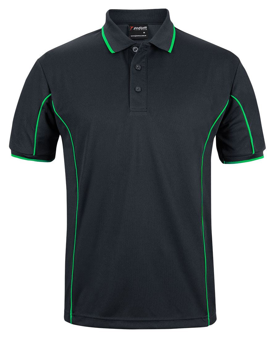 Podium S/S Piping Polo - Black/Pea Green - Front