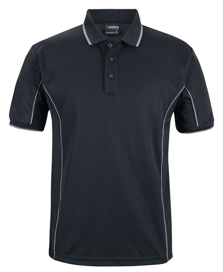 Podium S/S Piping Polo - Black/Grey - Front