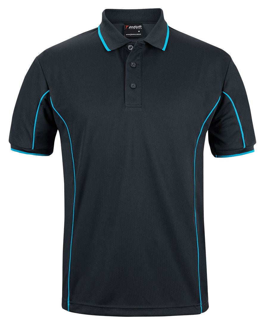Podium S/S Piping Polo - Black/Aqua - Front