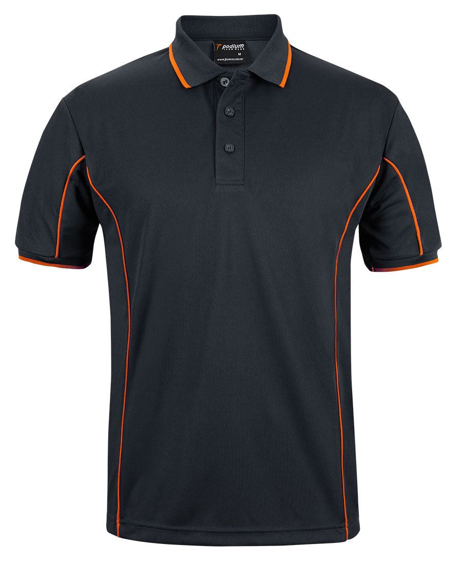 Podium S/S Piping Polo - Black/Orange - Front