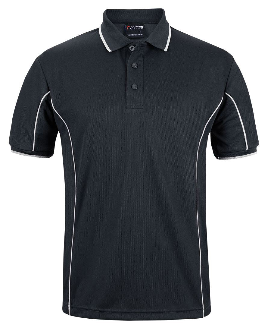 Podium S/S Piping Polo - Black/White - Front