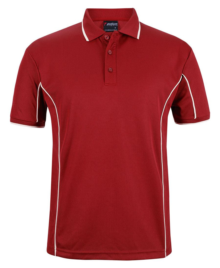 Podium S/S Piping Polo - Dk Red/White - Front