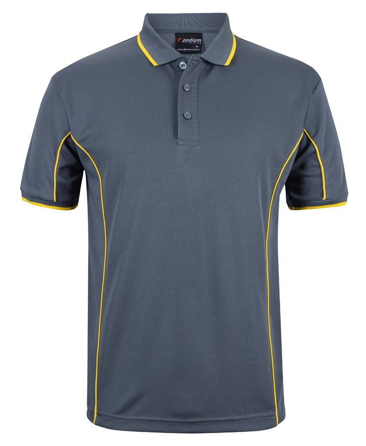 Podium S/S Piping Polo - Grey/Yellow - Front