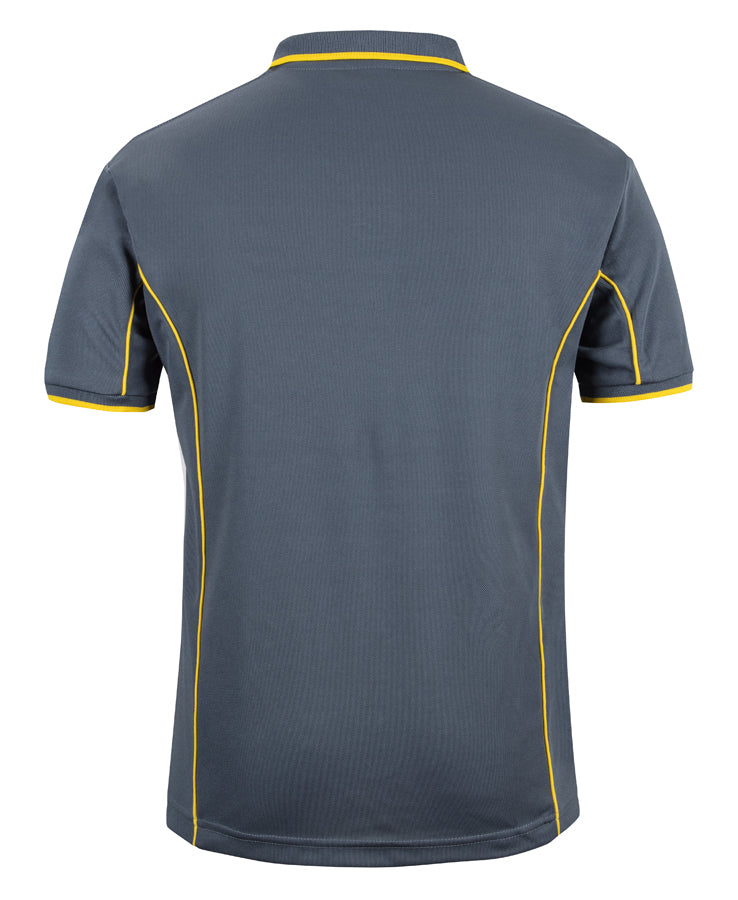 Podium S/S Piping Polo - Grey/Yellow - Back