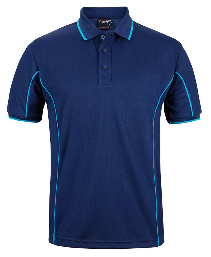 Podium S/S Piping Polo - Jnr Navy/Aqua - Front