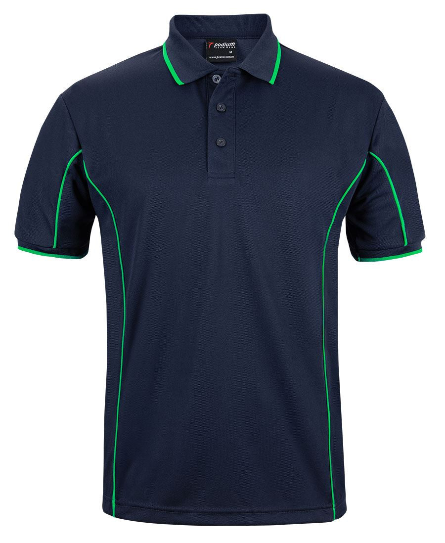 Podium S/S Piping Polo - Navy/Green - Front