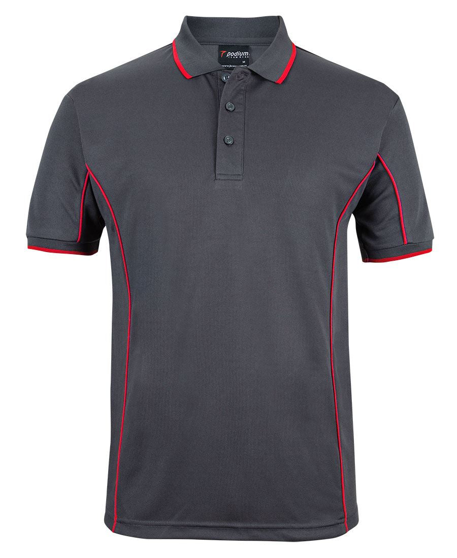 Podium S/S Piping Polo - Charcoal/Red - Front