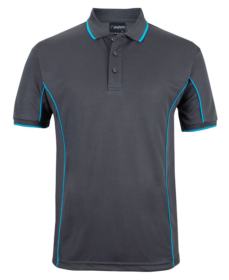 Podium S/S Piping Polo - Charcoal/Aqua - Front