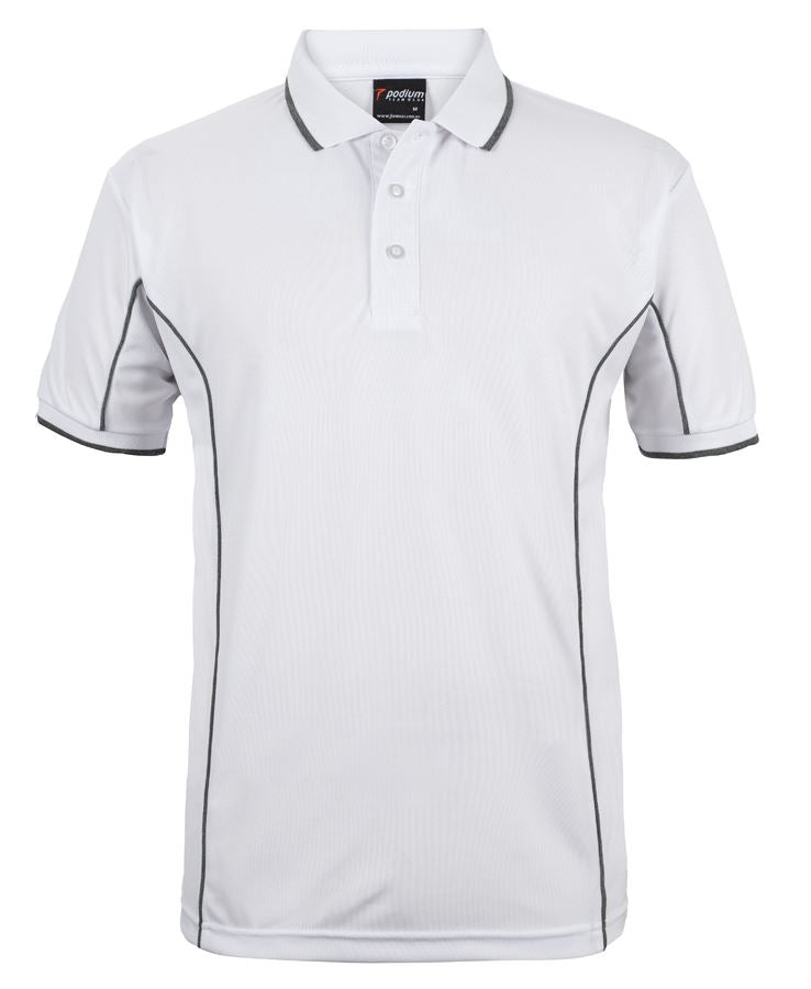 Podium S/S Piping Polo - White/Grey - Front