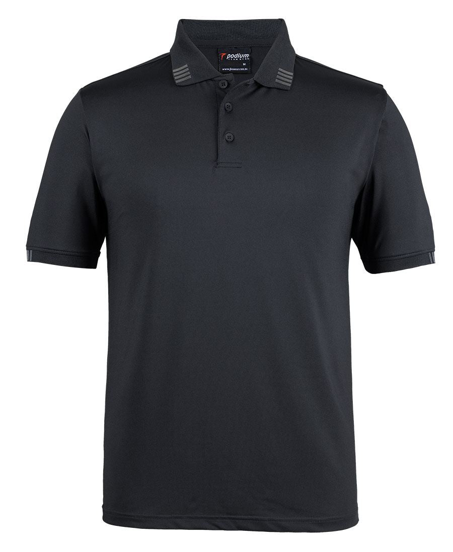 Podium 4 Stripe S/S Stretch Polo - Black/Charcoal - Front