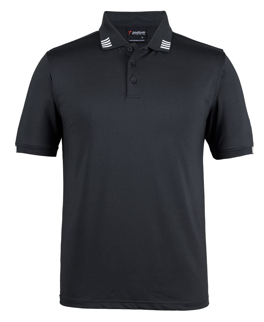 Podium 4 Stripe S/S Stretch Polo - Black/White - Front