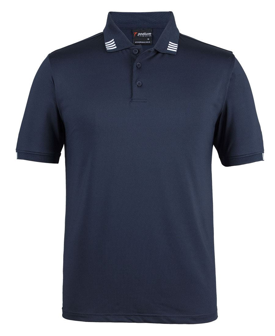Podium 4 Stripe S/S Stretch Polo - Navy/White - Front