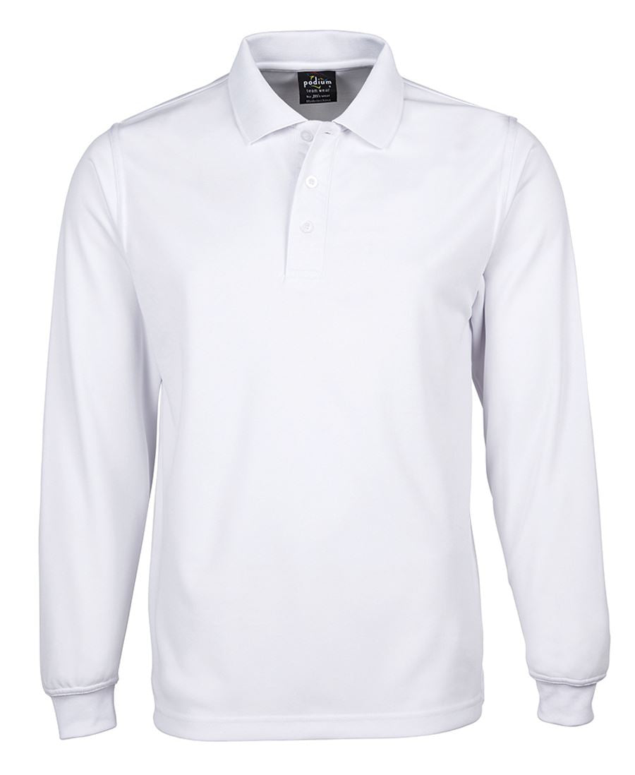 Podium Long Sleeve Poly Polo - White - Front