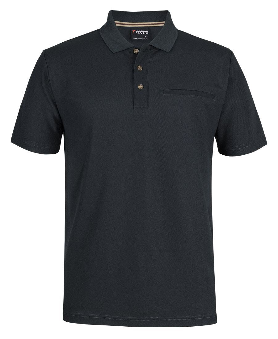 Podium S/S Recycled Polyester Pocket Polo - Black - Front