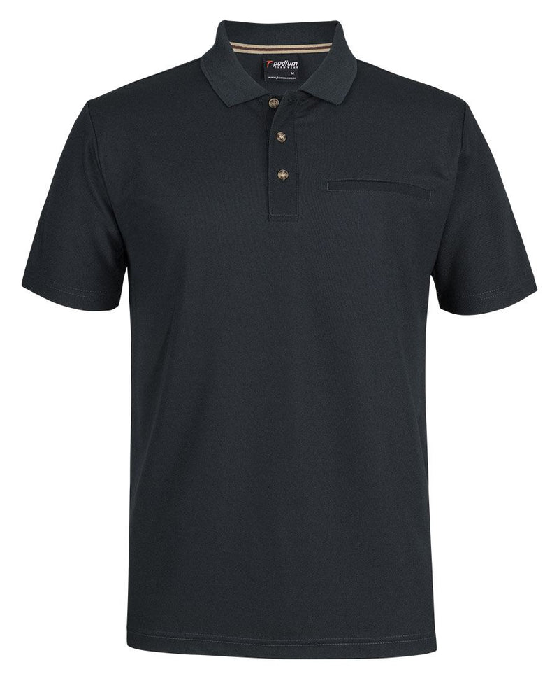 Podium S/S Recycled Polyester Pocket Polo - Black - Front