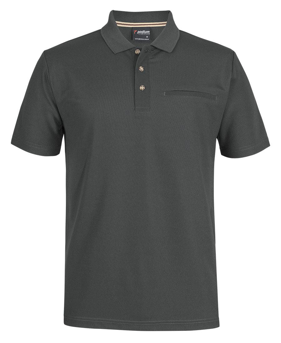 Podium S/S Recycled Polyester Pocket Polo - Pewter - Front