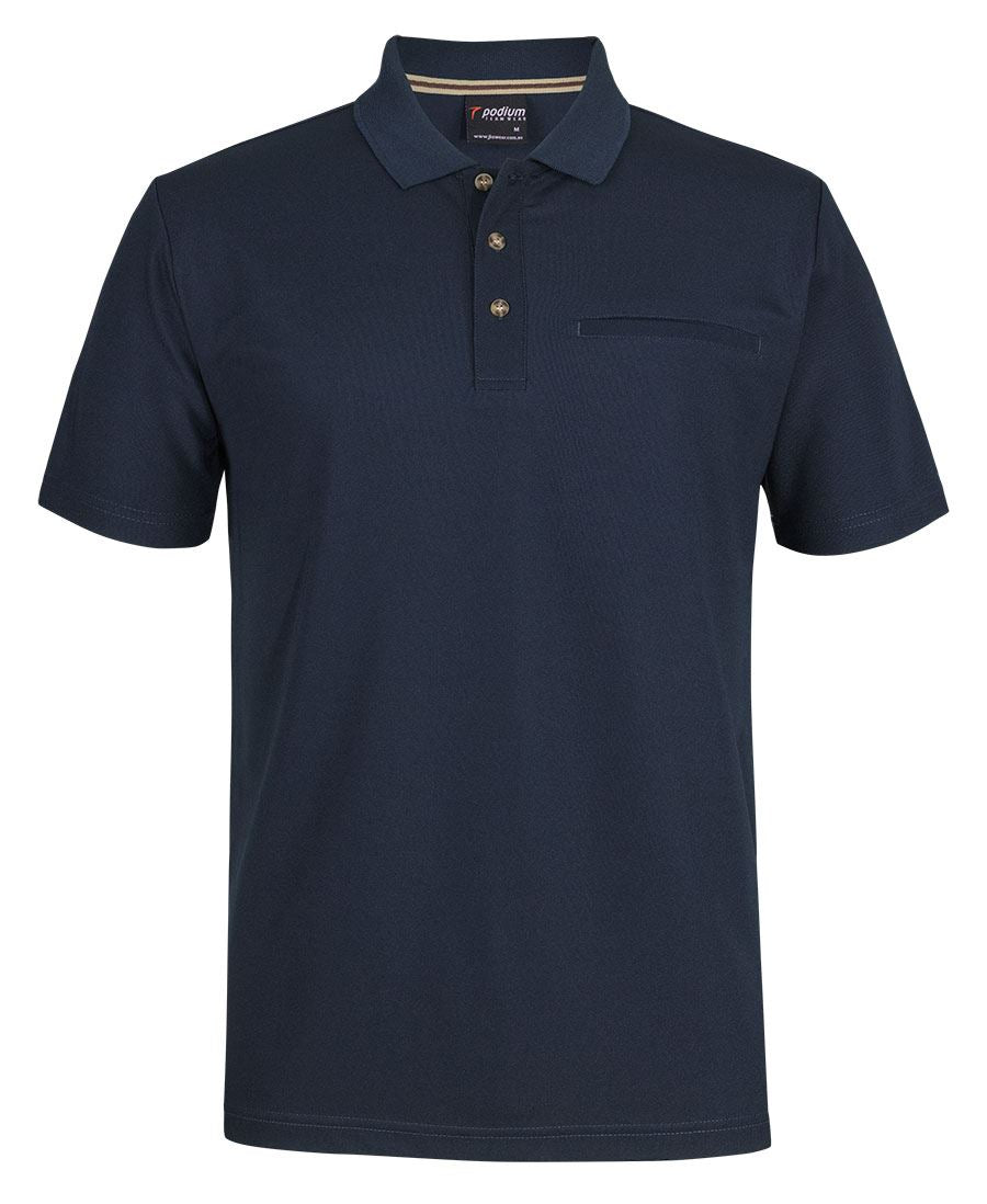 Podium S/S Recycled Polyester Pocket Polo - Navy - Front