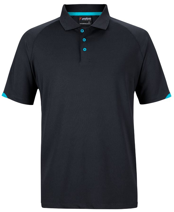 Podium Contrast Stretch Polo - Black/Aqua - Front