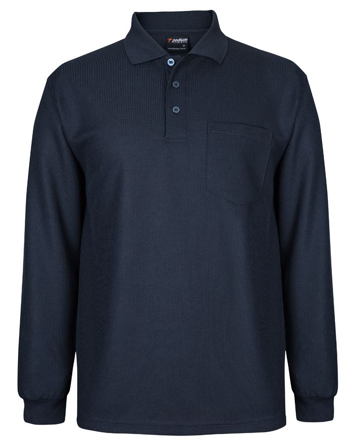 Podium L/S Waffle Pocket Polo - Navy - Front