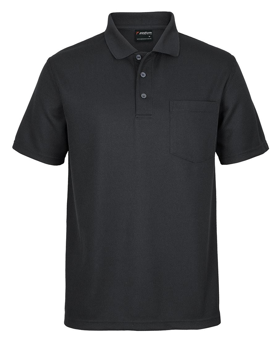 Podium Waffle Pocket Polo - Black - Front