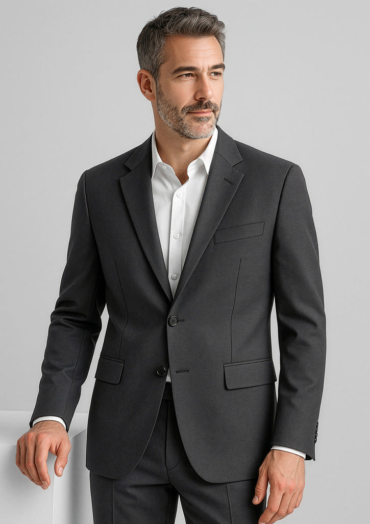 Comfort Wool Stretch Mens 2 Button Classic Jacket - Charcoal - Model