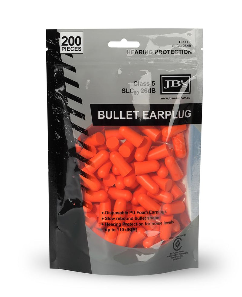 JB's Bullet Shaped Earplug (200 pieces) - Orange - Front