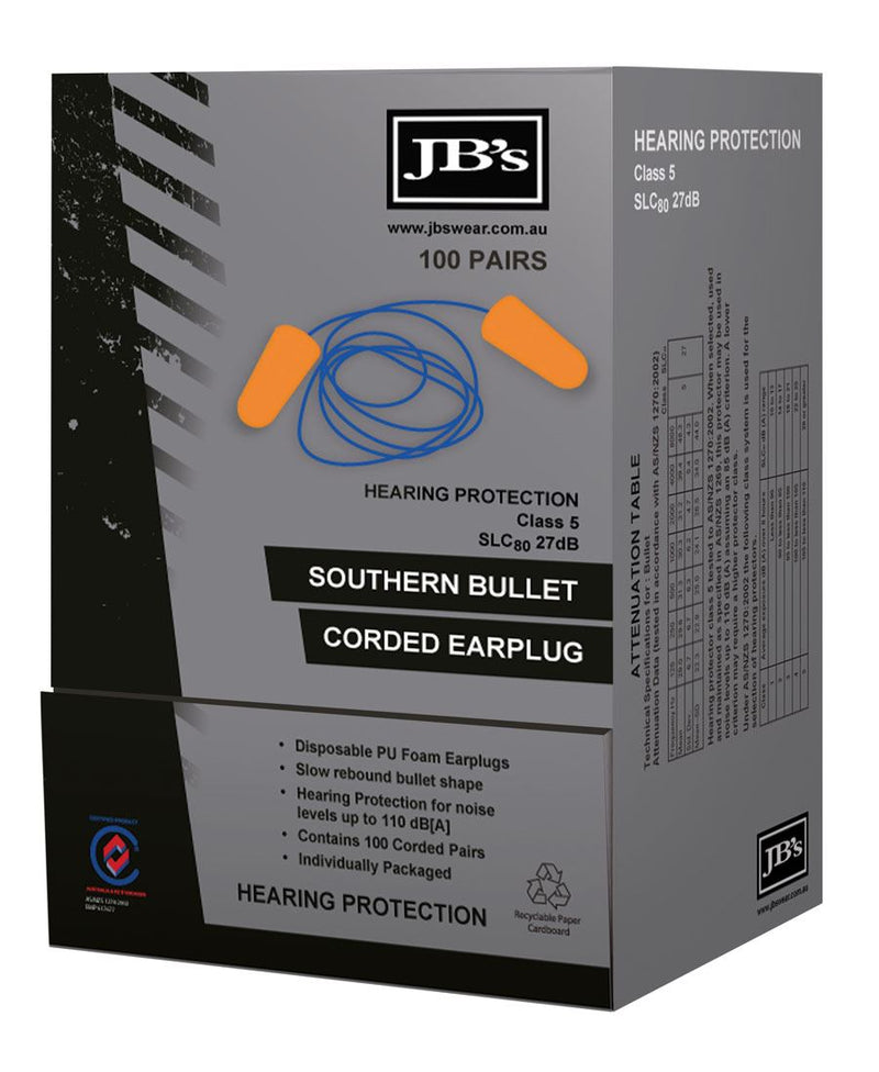 JB's Southern Bullet Corded Earplug (100 pair) - One colour - Front