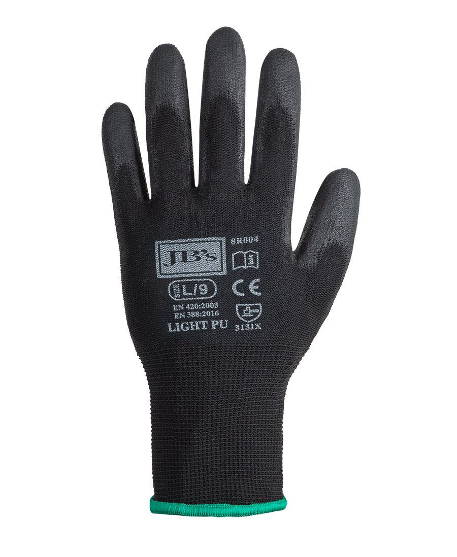 JB's Black Light PU Breathable Glove (12 pack) - Black - Front