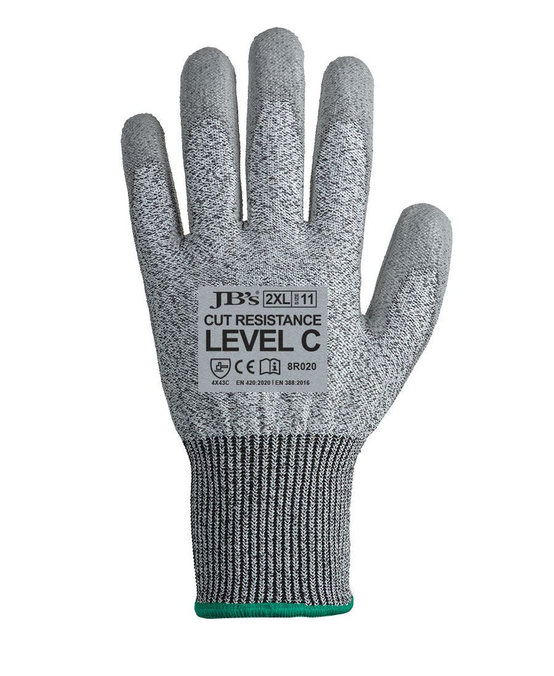 JB's PU Breathable Cut Resist Level C Glove (12 pack) - Grey - Front