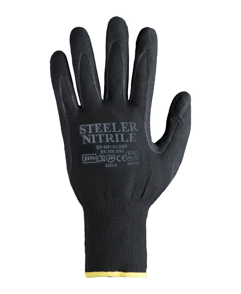 JB's Steeler Sandy Nitrile Glove (12 pack) - Black/Black - Front