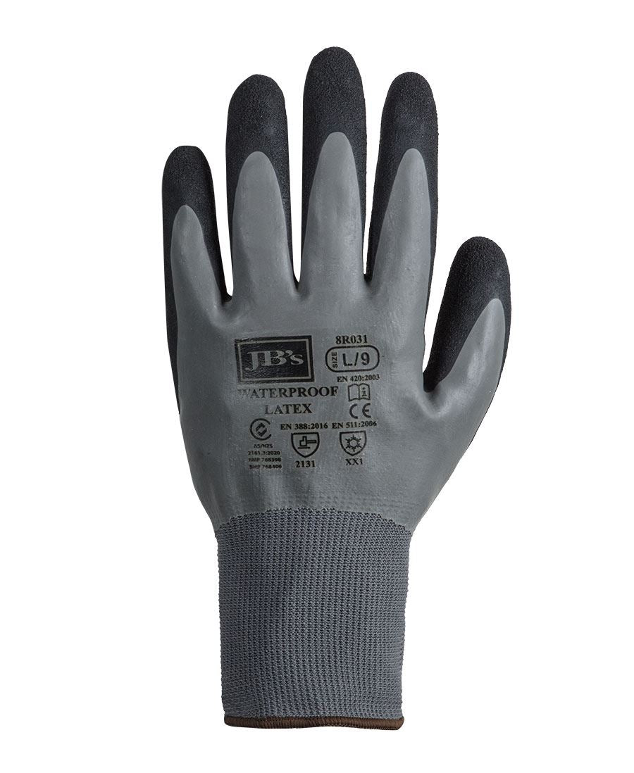 JB's Waterproof Double Latex Coated Glove (5 pack) - Grey/Black - Front