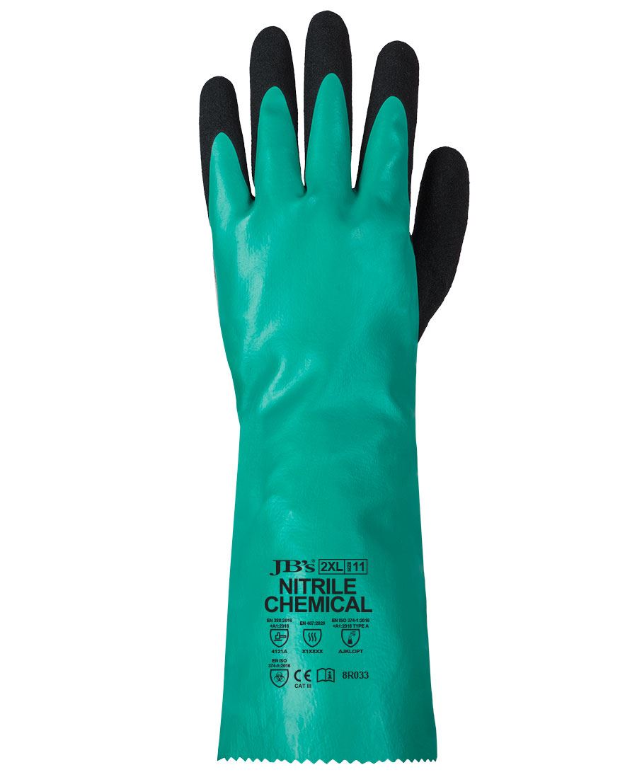 JB's Type A Nitrile Chemical Glove - Green/Black - Front