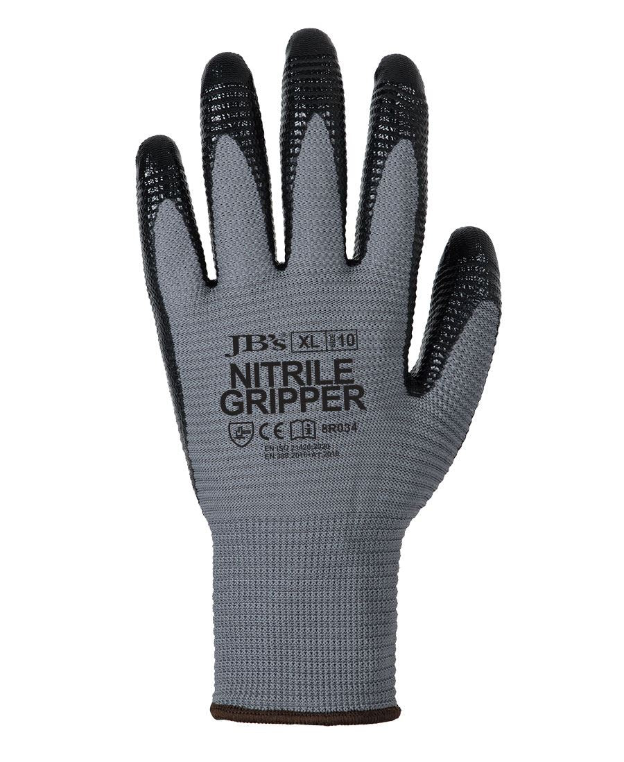 JB's Nitrile Gripper Glove (12 Pack) - Grey/Black - Front