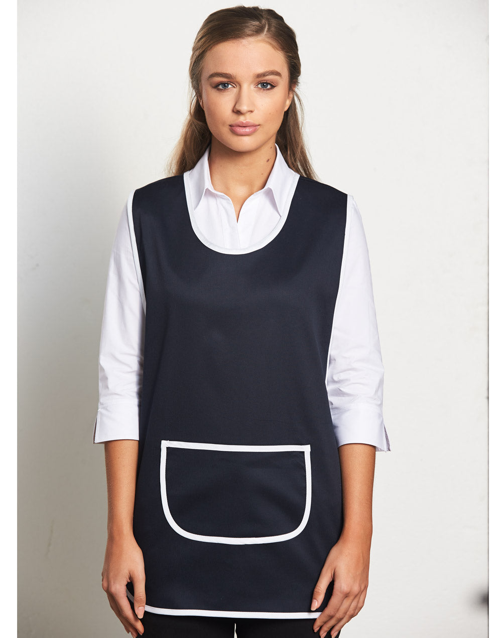 Ladies' Smock Apron - Navy/White - Model