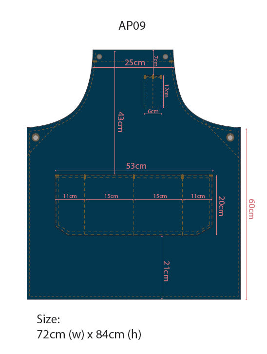 East Village Denim Bib Apron - Size guide