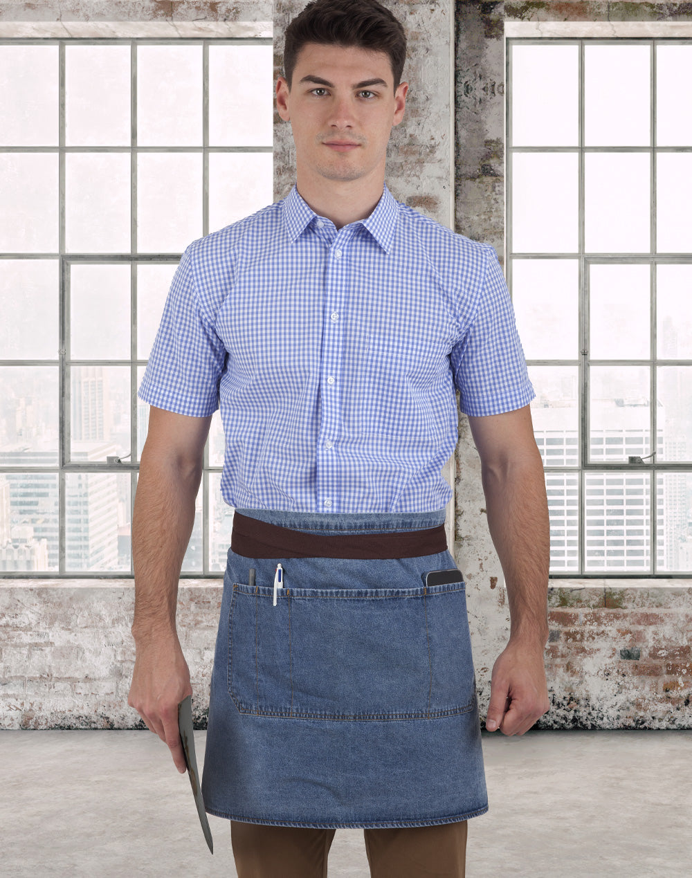 East Village Half Denim Apron - Light Blue - View