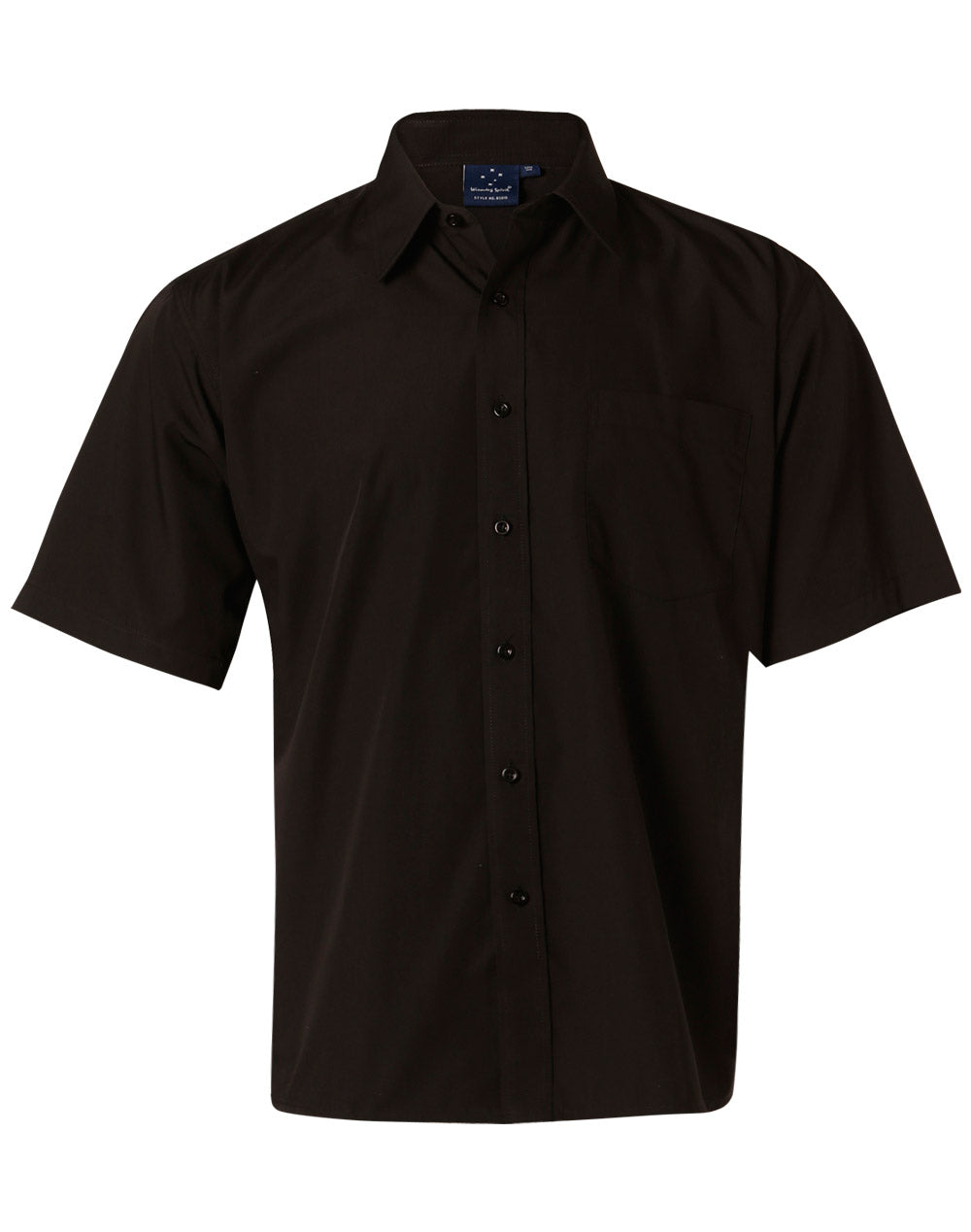 Men's Poplin Short Sleeve Business Shirt - Black - Front