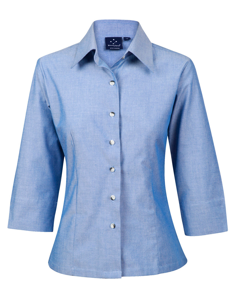 Ladies' Chambray 3/4 Sleeve - Chambray - Front