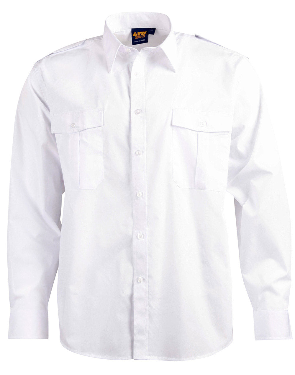 Epaulette Long Sleeve-Unisex - White - Front