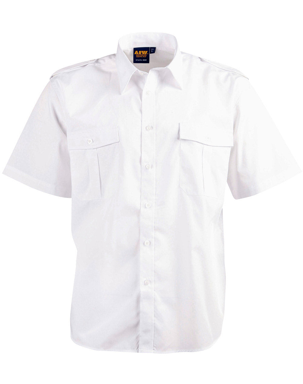 Epaulette Short Sleeve-Unisex - White - Front