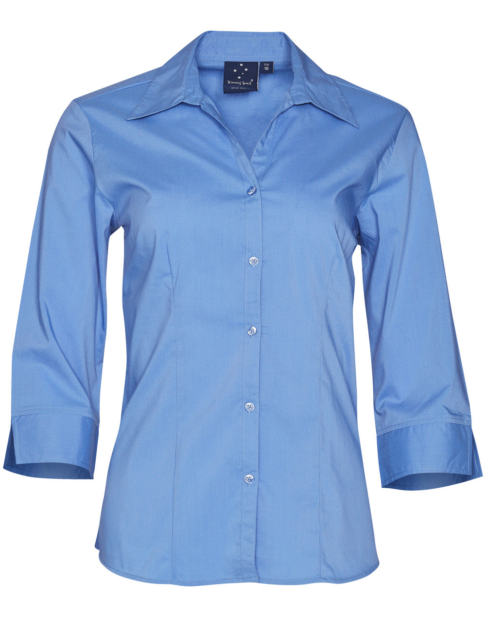 Women's Teflon Executive 3/4 Sleeve Shirt - Mid Blue - Front